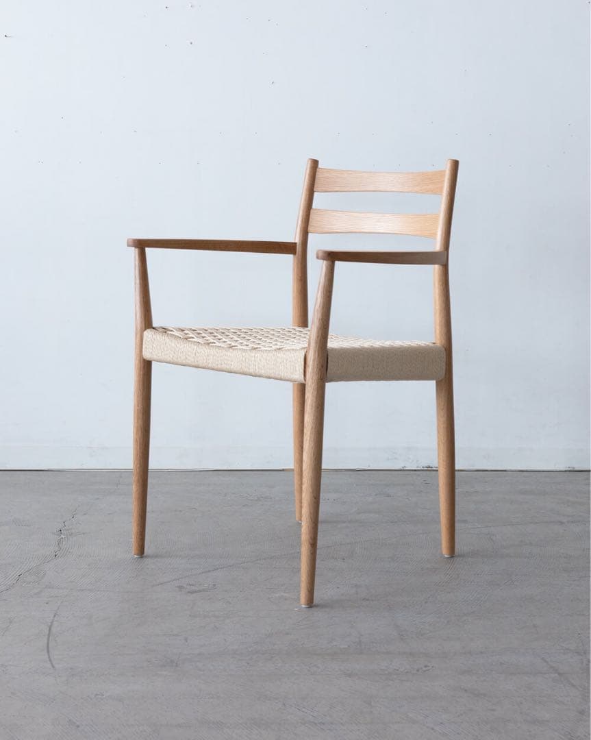 ミント　ペーパーコード 肘付きチェア　オーク材