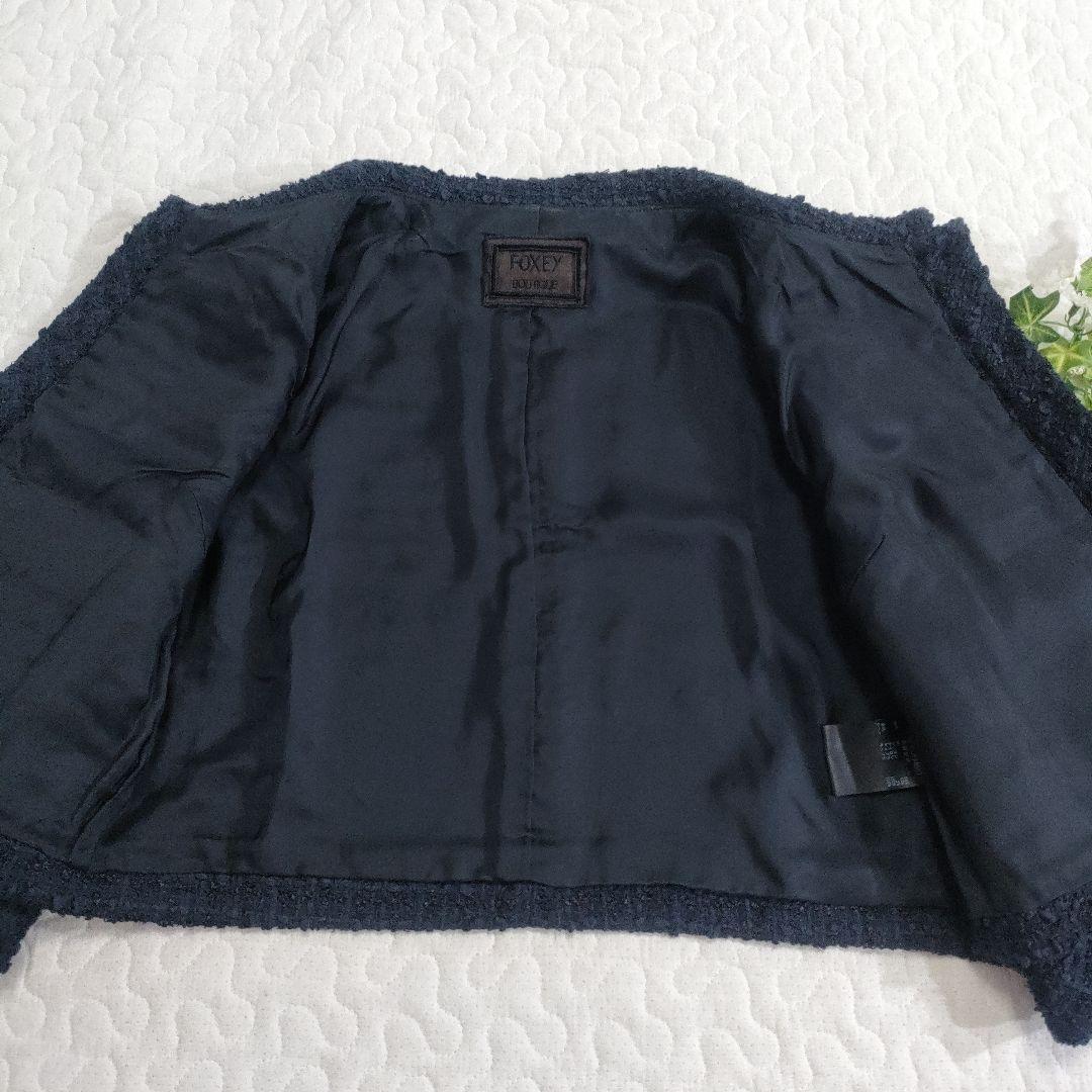 ハンガー付き美品✨FOXEY　パールボタンツイードジャケット　ネイビー　38