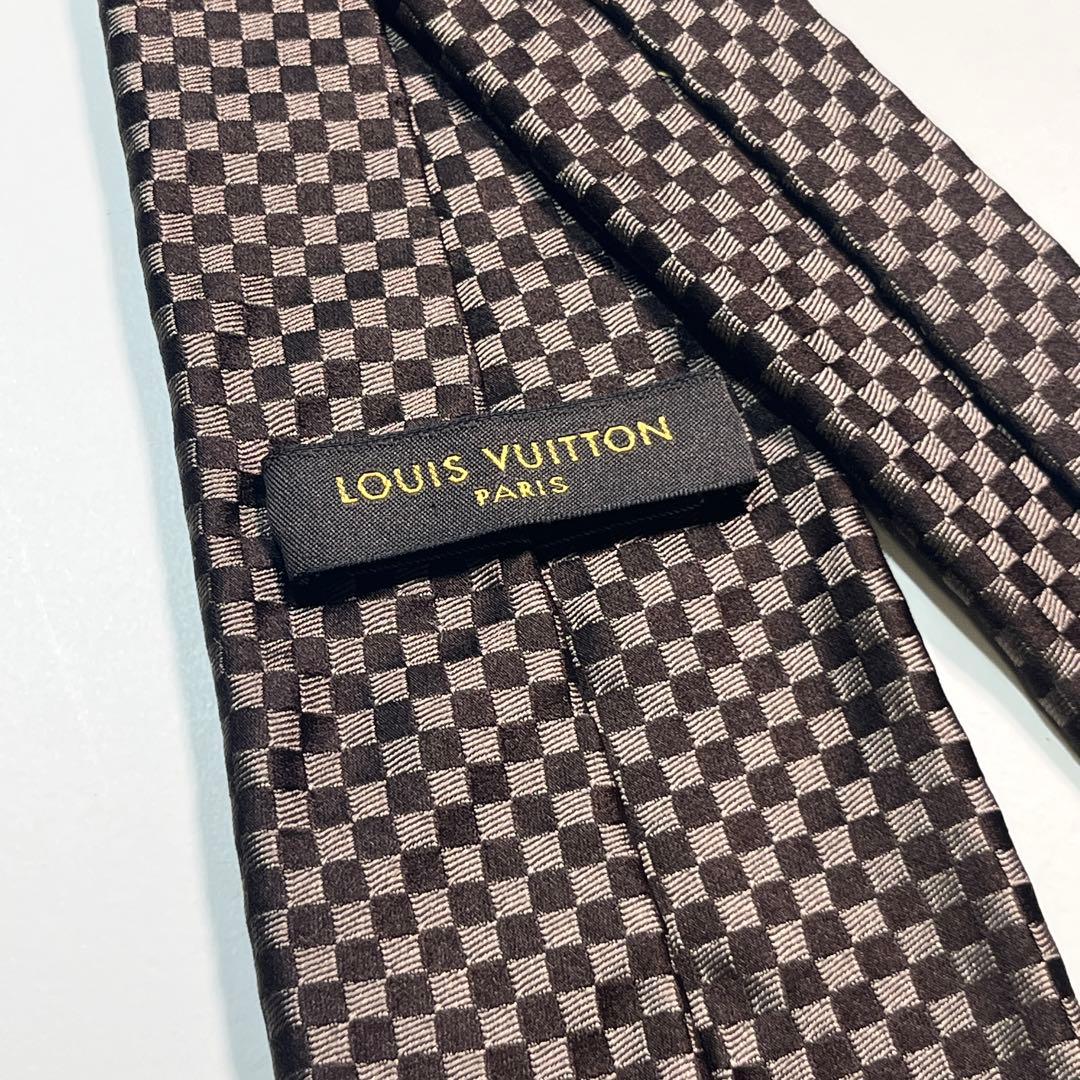 ✨美品✨LOUIS VUITTON ネクタイ　マイクロダミエ　LVロゴ　ブラウン