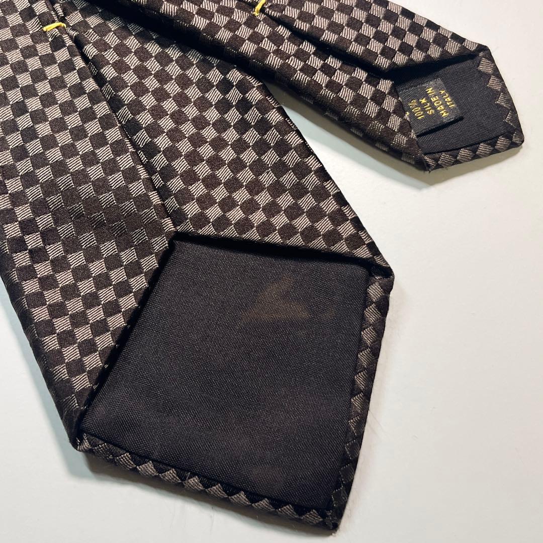 ✨美品✨LOUIS VUITTON ネクタイ　マイクロダミエ　LVロゴ　ブラウン