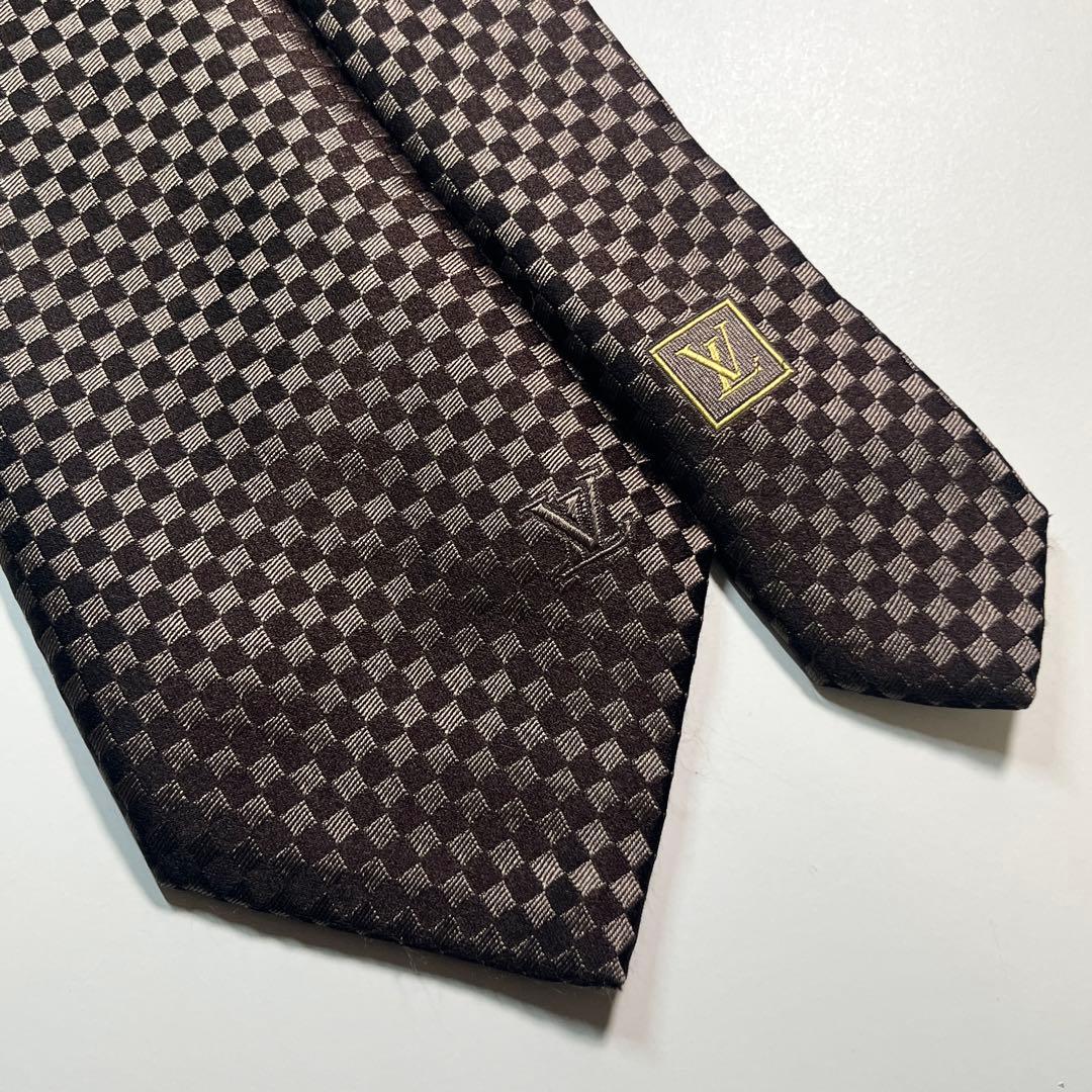 ✨美品✨LOUIS VUITTON ネクタイ　マイクロダミエ　LVロゴ　ブラウン