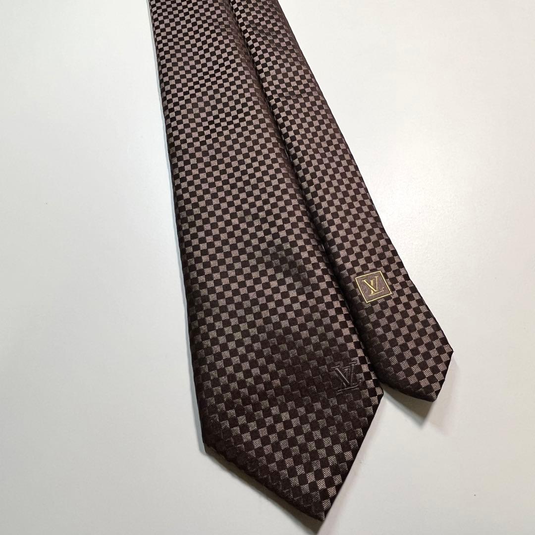 ✨美品✨LOUIS VUITTON ネクタイ　マイクロダミエ　LVロゴ　ブラウン