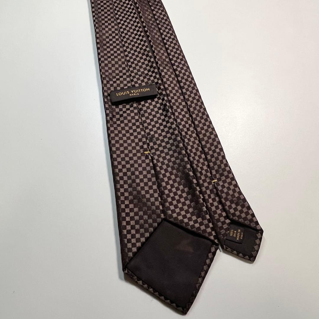 ✨美品✨LOUIS VUITTON ネクタイ　マイクロダミエ　LVロゴ　ブラウン