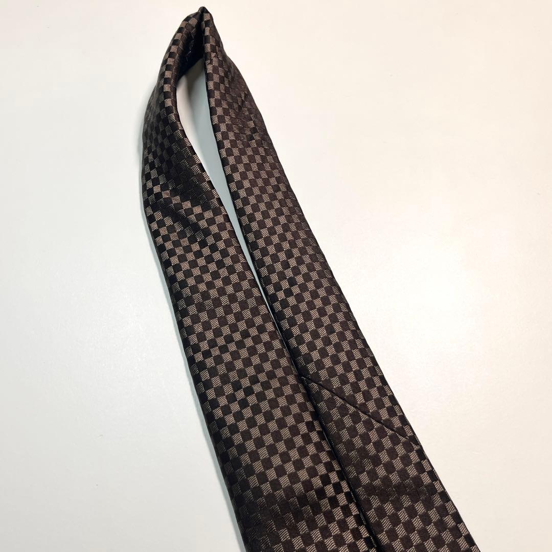 ✨美品✨LOUIS VUITTON ネクタイ　マイクロダミエ　LVロゴ　ブラウン