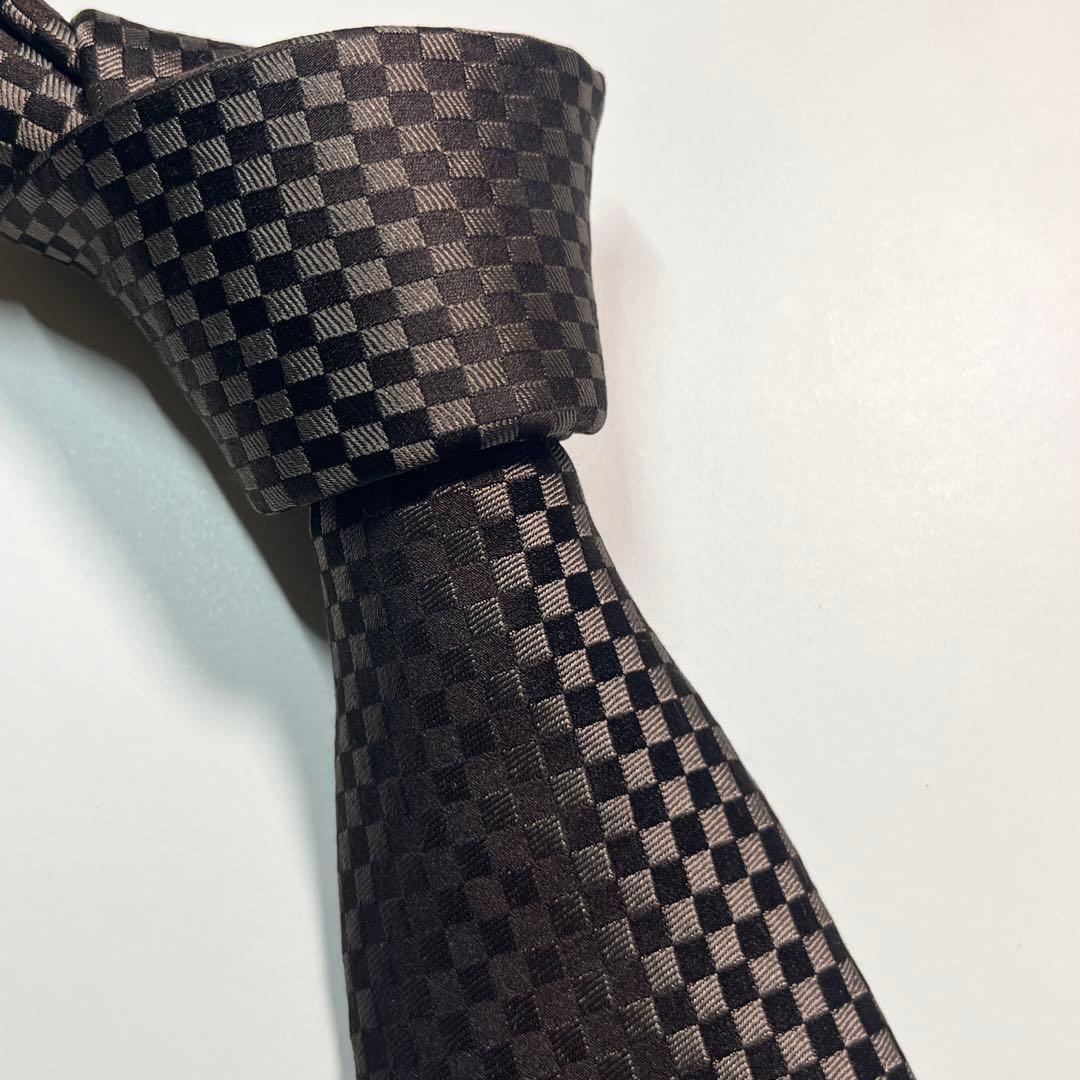 ✨美品✨LOUIS VUITTON ネクタイ　マイクロダミエ　LVロゴ　ブラウン