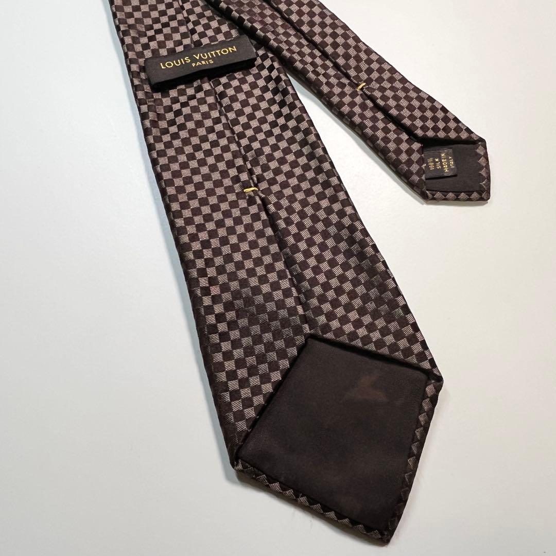 ✨美品✨LOUIS VUITTON ネクタイ　マイクロダミエ　LVロゴ　ブラウン