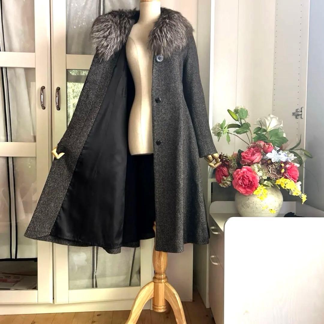 美品　富和　柔らかいカシミヤ100% 美しいシルエット　ワンピース 風コート