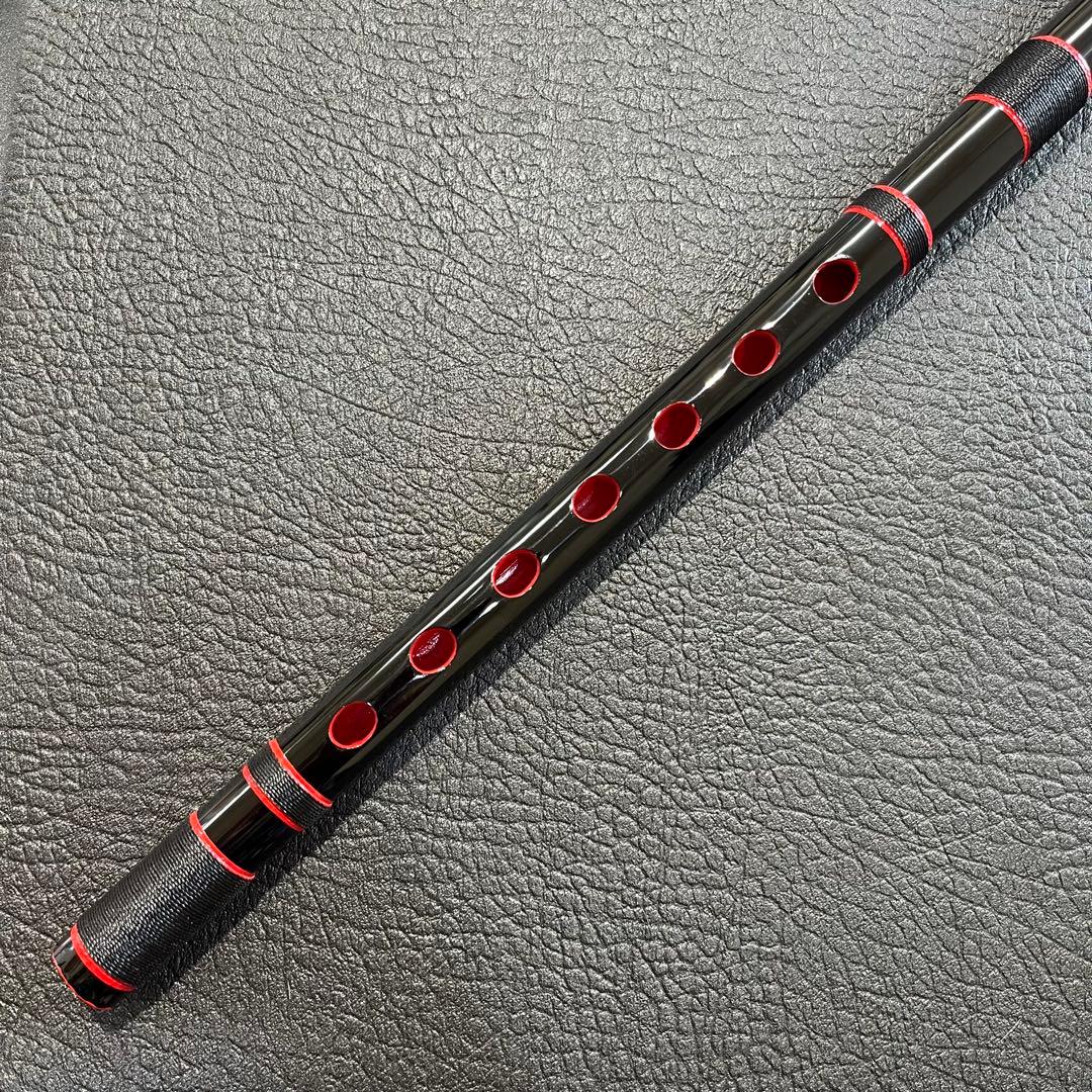 秋祭り！ 黒×黒糸×赤縁取り 篠笛 古典調 七孔六本調子 横笛 祭り お囃子
