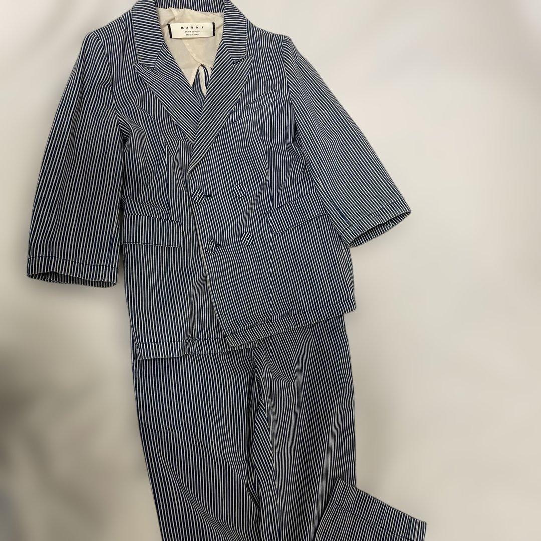 MARNI ストライプ デニム 七部袖テーラードジャケットパンツスーツ　希少