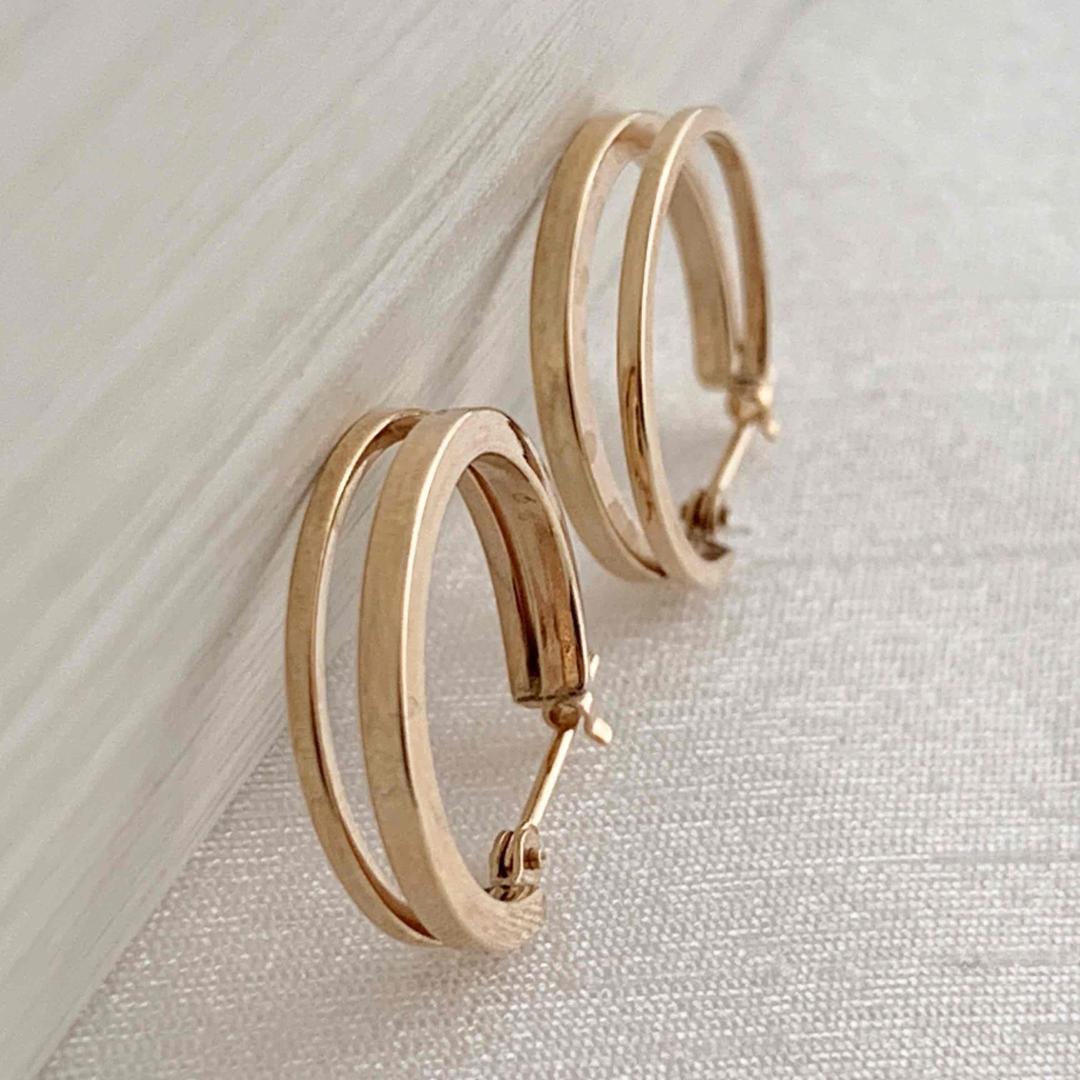 【10金 大きめ2連フープピアス 】イエローゴールド K10刻印入 日本製新品！