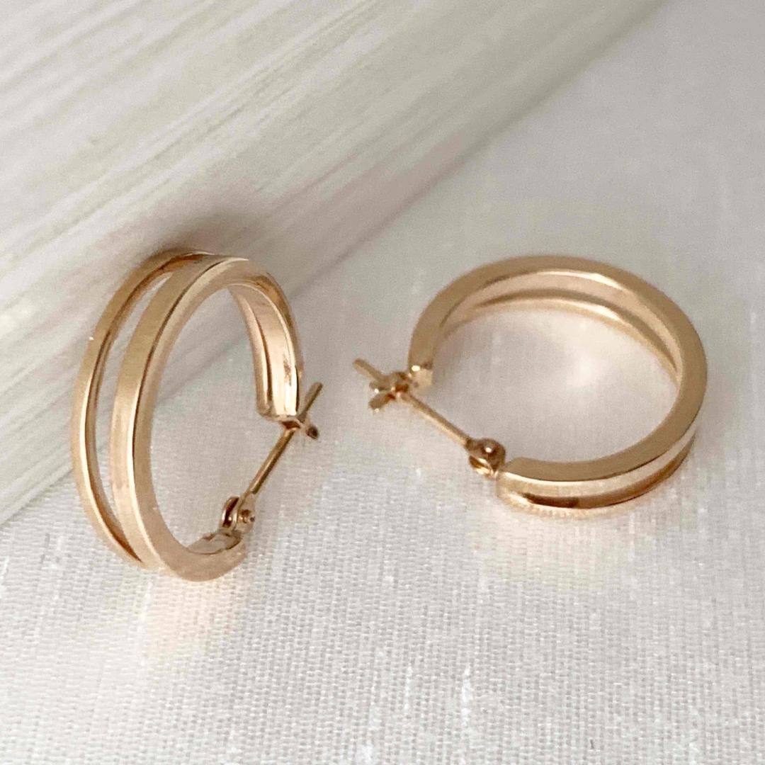 【10金 大きめ2連フープピアス 】イエローゴールド K10刻印入 日本製新品！