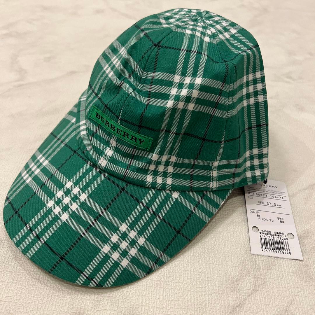 新品未使用タグ付き　バーバリーゴルフ　キャップ　緑　ノバチェック　57.5cm