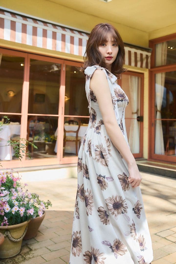 ワンピース Her lip to Sunflower-Printed Midi Dress