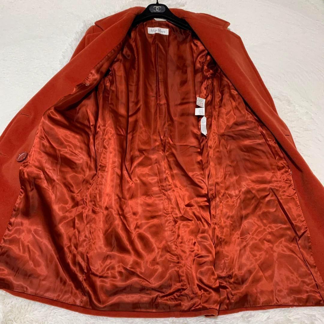 極美品　マックスマーラ　バージンウール　ロングコート　白タグ　M レッド