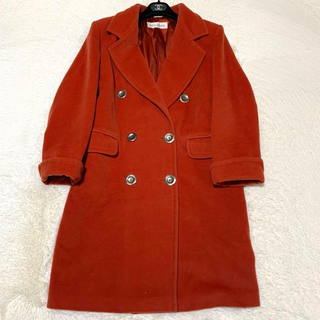 極美品　マックスマーラ　バージンウール　ロングコート　白タグ　M レッド