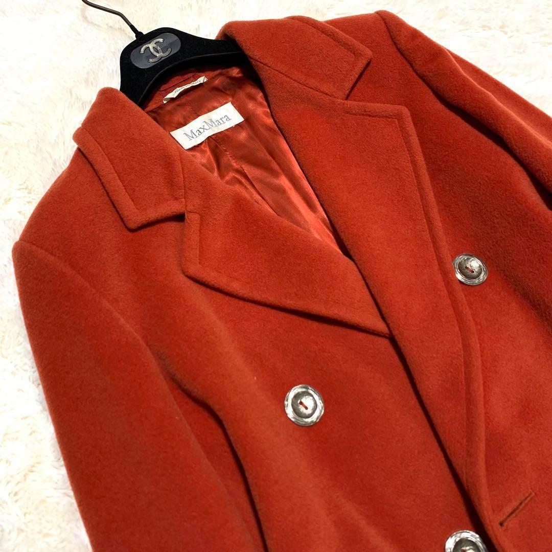 極美品　マックスマーラ　バージンウール　ロングコート　白タグ　M レッド