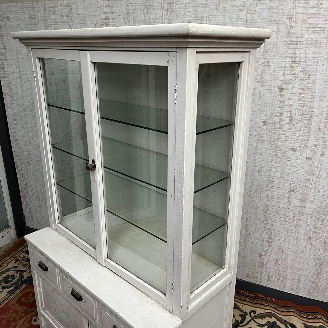 【アンティーク】ドクターキャビネット 医療棚 飾り棚 シャビー ガラス 古家具