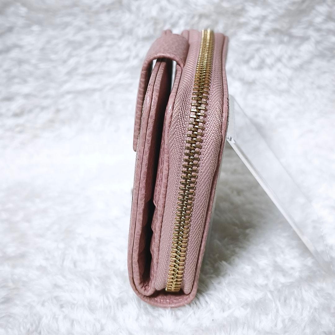 極美品✨ GUCCI GGキャンバス 二つ折り財布 ラウンドジップ ピンク