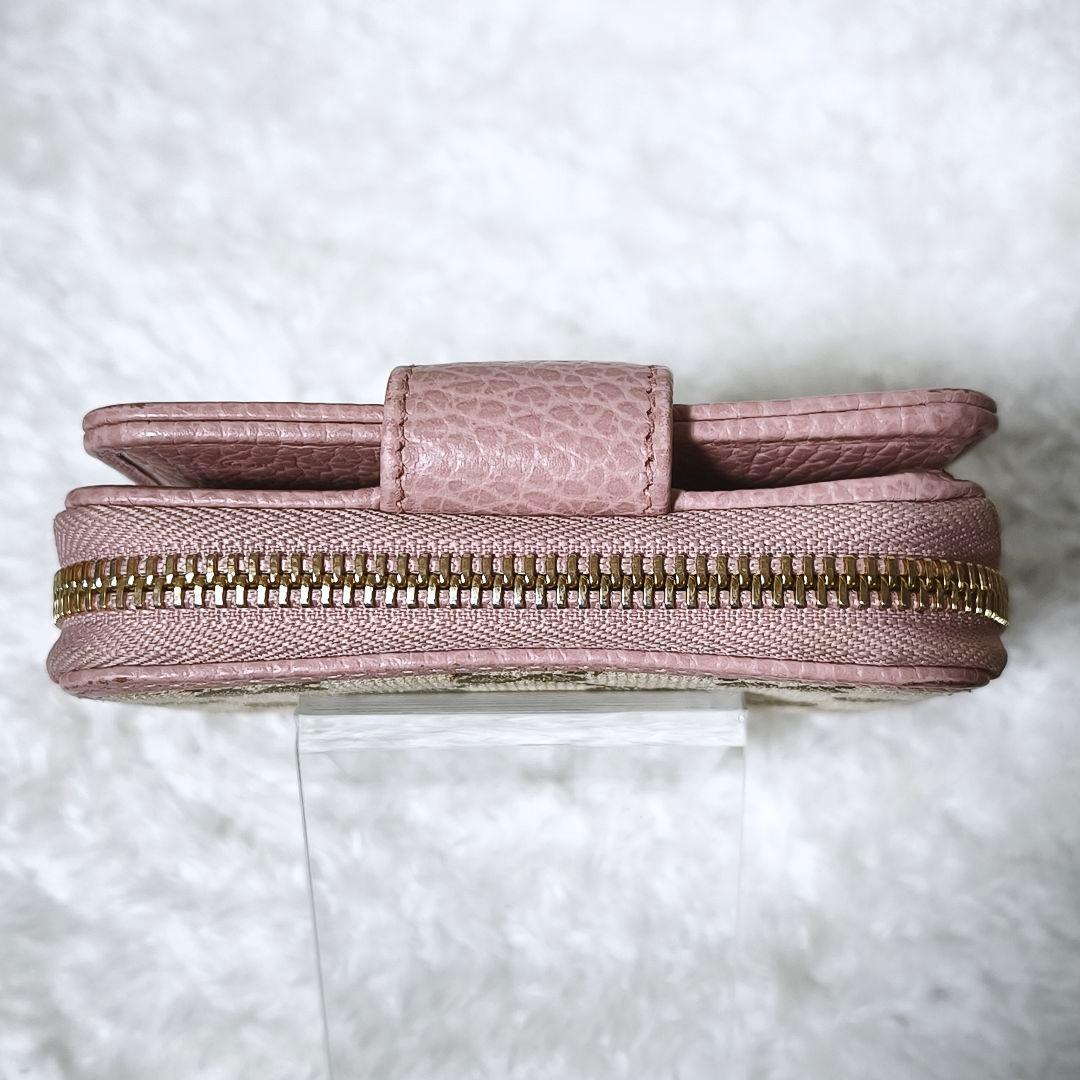 極美品✨ GUCCI GGキャンバス 二つ折り財布 ラウンドジップ ピンク