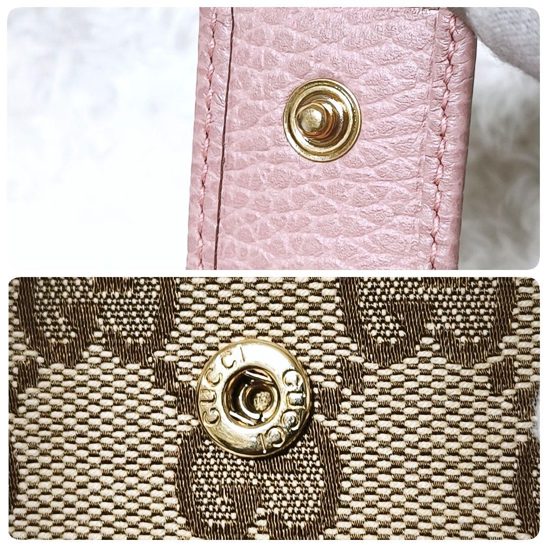 極美品✨ GUCCI GGキャンバス 二つ折り財布 ラウンドジップ ピンク
