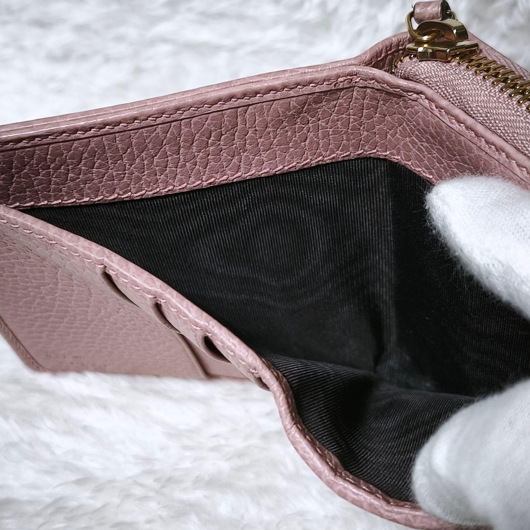 極美品✨ GUCCI GGキャンバス 二つ折り財布 ラウンドジップ ピンク