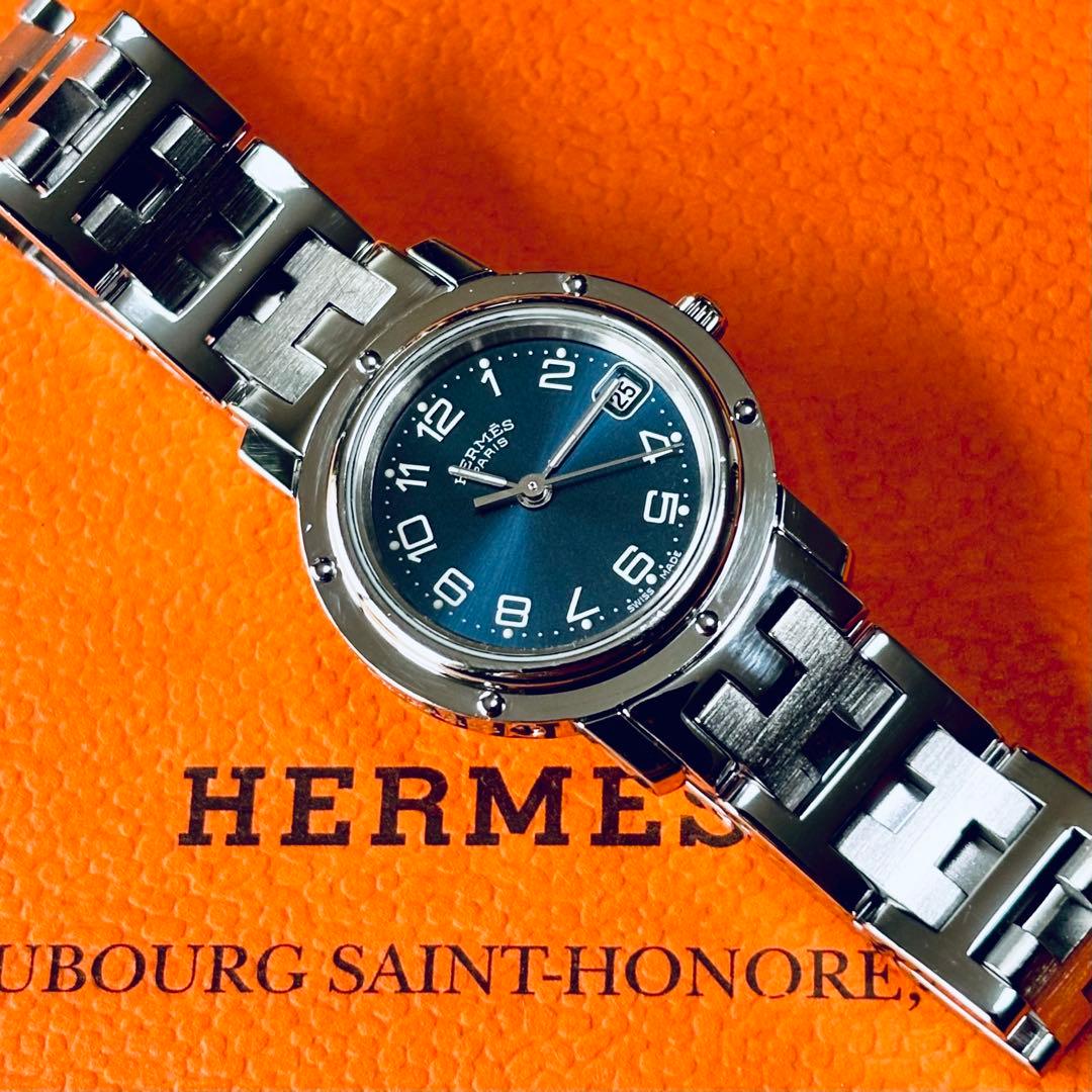 【HERMES】✨極美品✨ エルメス クリッパー レディース 腕時計 ネイビー