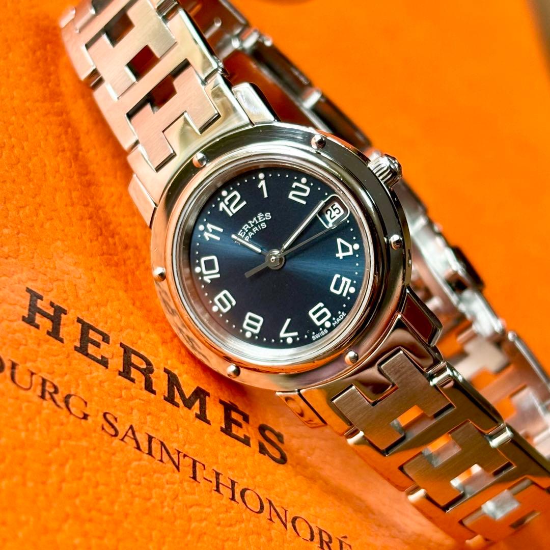 【HERMES】✨極美品✨ エルメス クリッパー レディース 腕時計 ネイビー