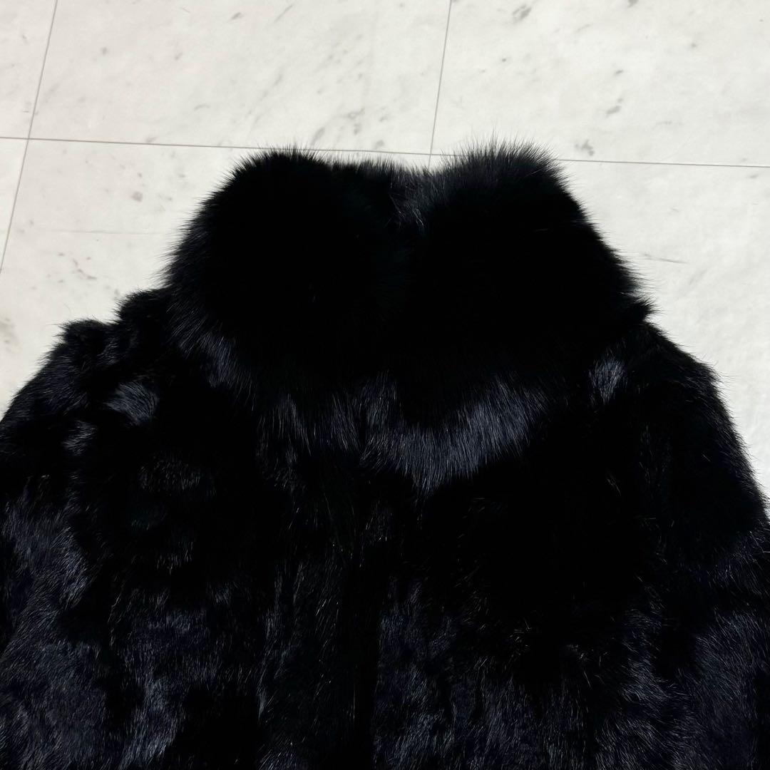 BIANNA 毛皮コート ブルーフォックス × ラビット クロップド丈 黒 38