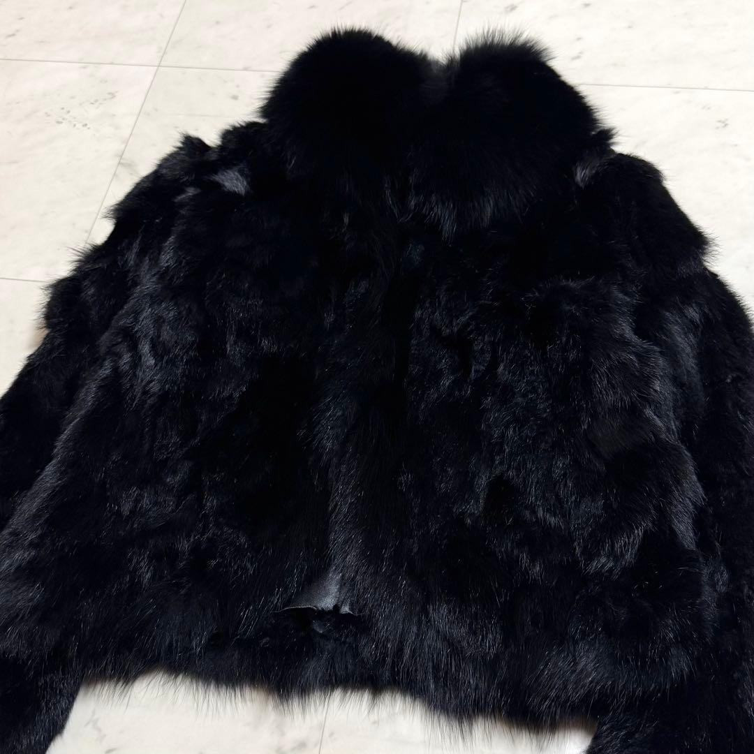 BIANNA 毛皮コート ブルーフォックス × ラビット クロップド丈 黒 38