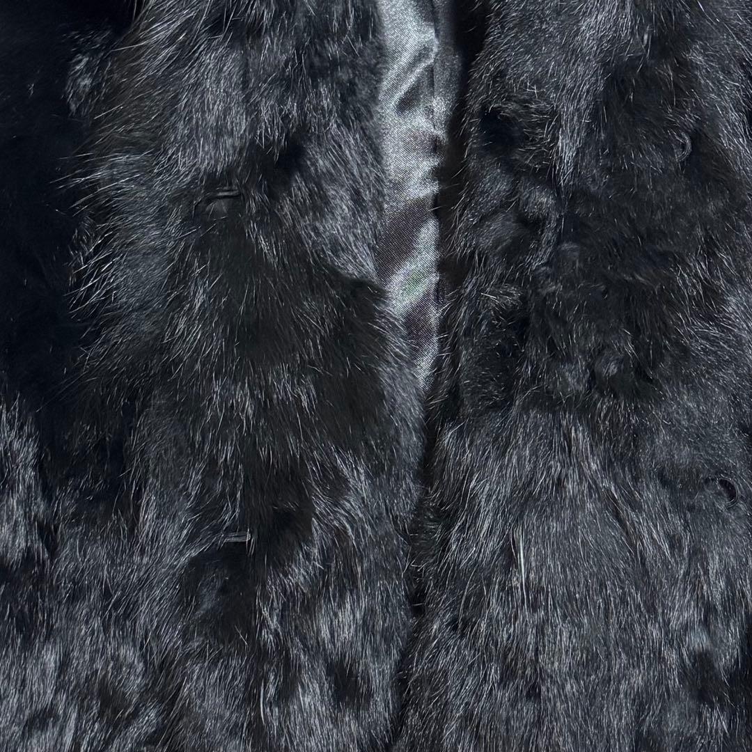 BIANNA 毛皮コート ブルーフォックス × ラビット クロップド丈 黒 38