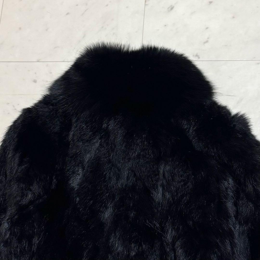 BIANNA 毛皮コート ブルーフォックス × ラビット クロップド丈 黒 38