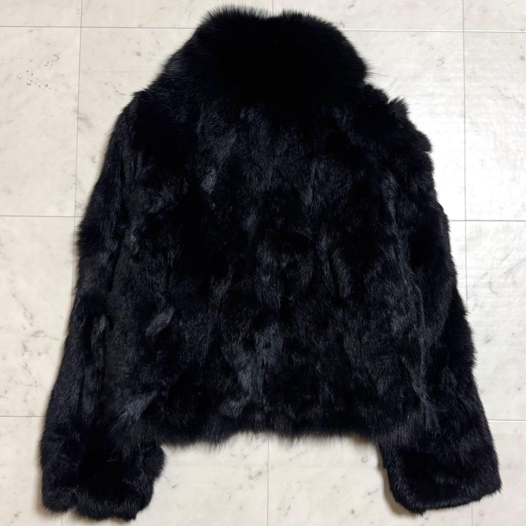 BIANNA 毛皮コート ブルーフォックス × ラビット クロップド丈 黒 38