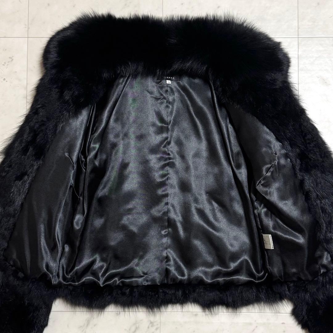 BIANNA 毛皮コート ブルーフォックス × ラビット クロップド丈 黒 38