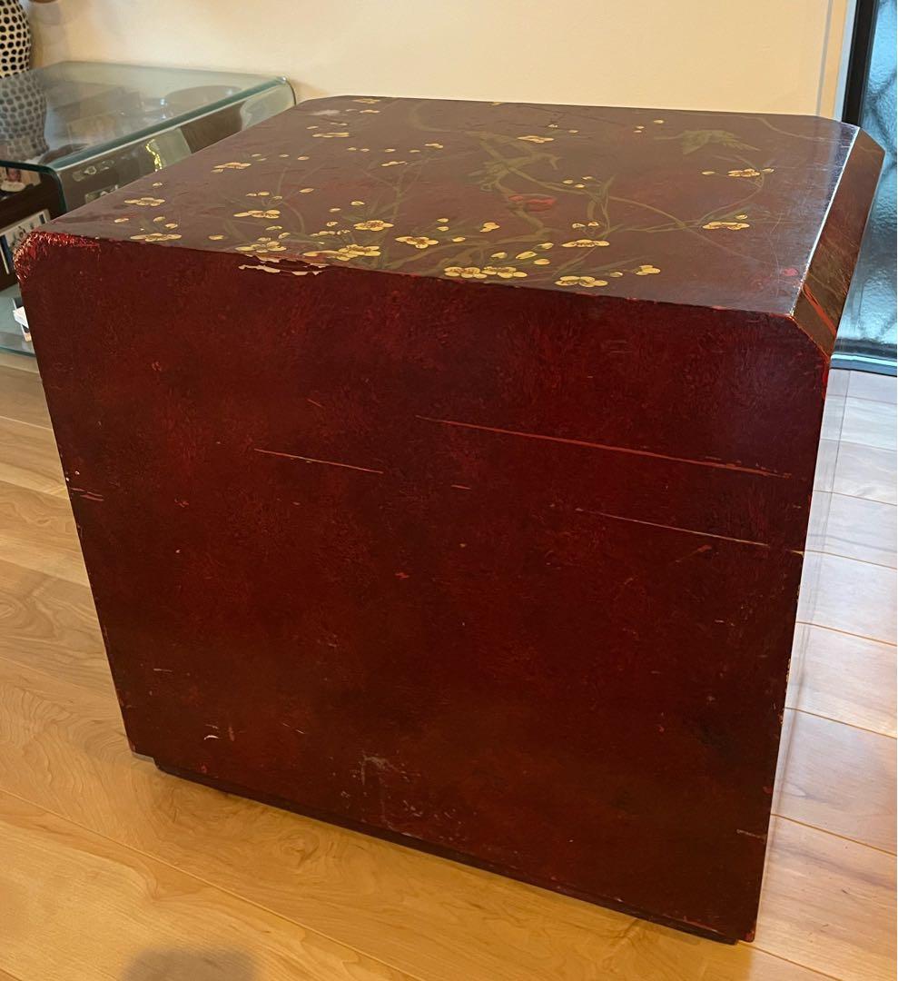 中国美術　中国家具　最高級　朱塗り　箪笥　花柄　小鳥　花鳥画