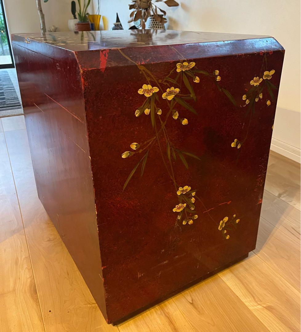 中国美術　中国家具　最高級　朱塗り　箪笥　花柄　小鳥　花鳥画