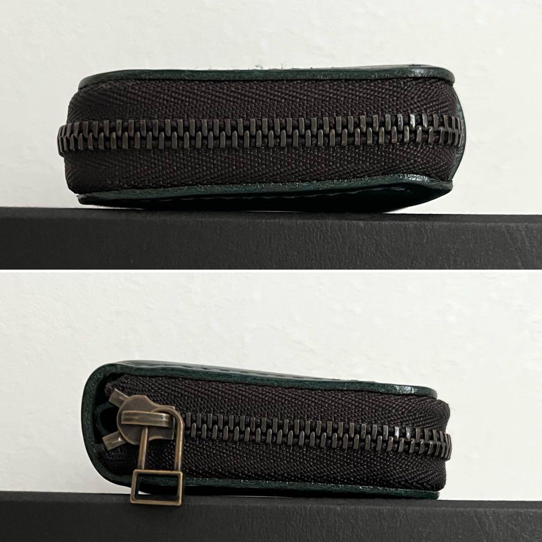 希少カラー✨エムピウ　ゾンゾ　コンパクト財布　ラウンドジップ　緑青　レザー　箱付