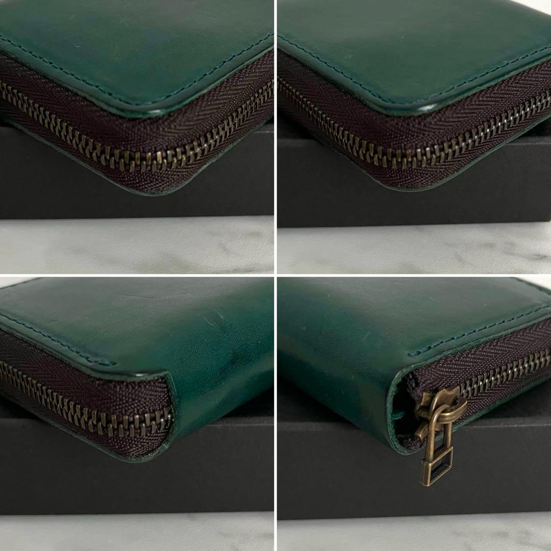 希少カラー✨エムピウ　ゾンゾ　コンパクト財布　ラウンドジップ　緑青　レザー　箱付