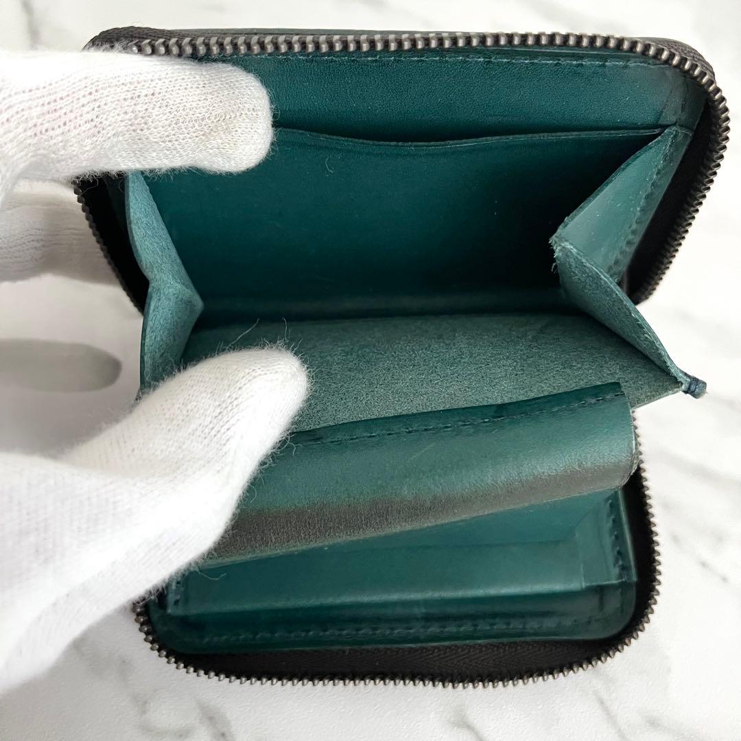 希少カラー✨エムピウ　ゾンゾ　コンパクト財布　ラウンドジップ　緑青　レザー　箱付