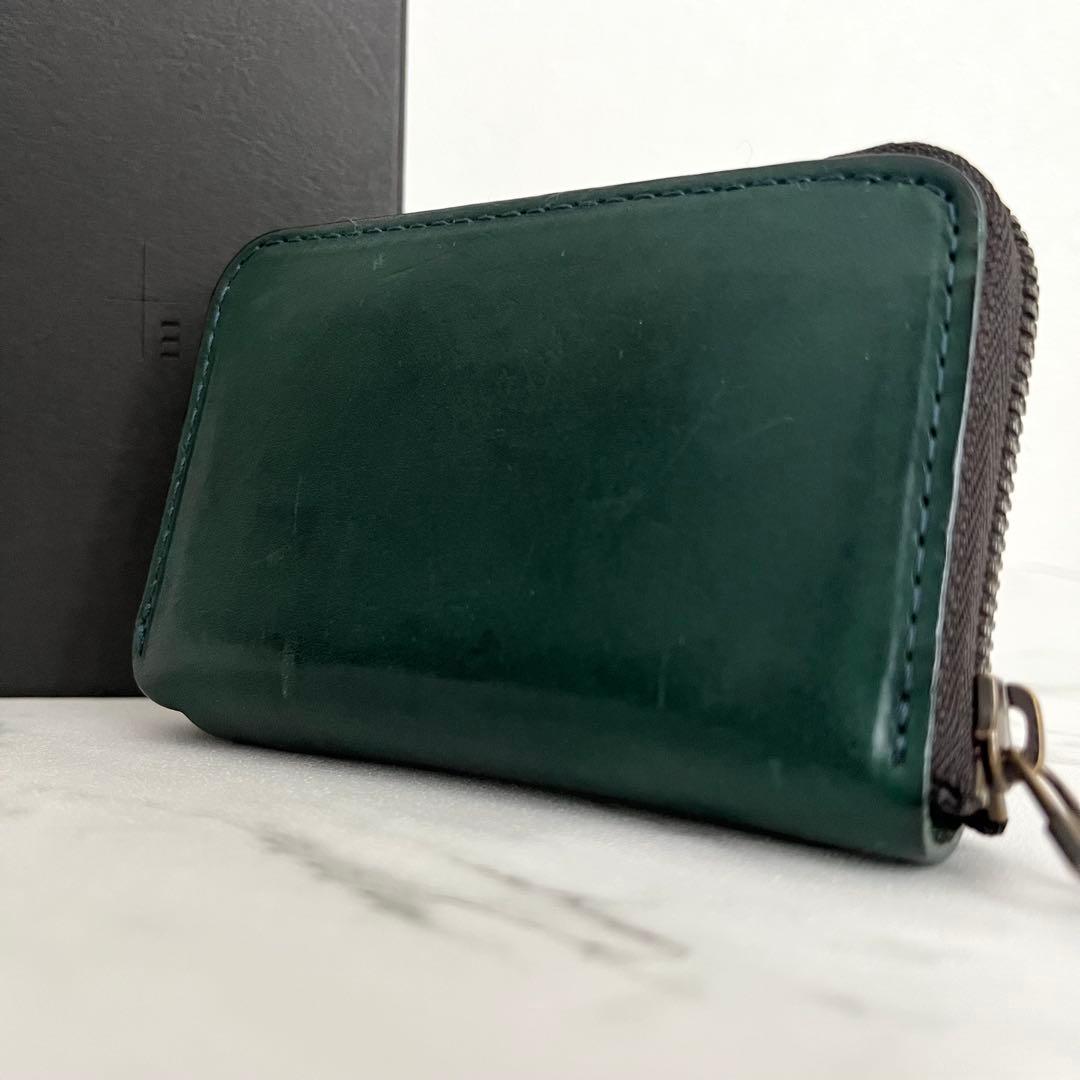 希少カラー✨エムピウ　ゾンゾ　コンパクト財布　ラウンドジップ　緑青　レザー　箱付