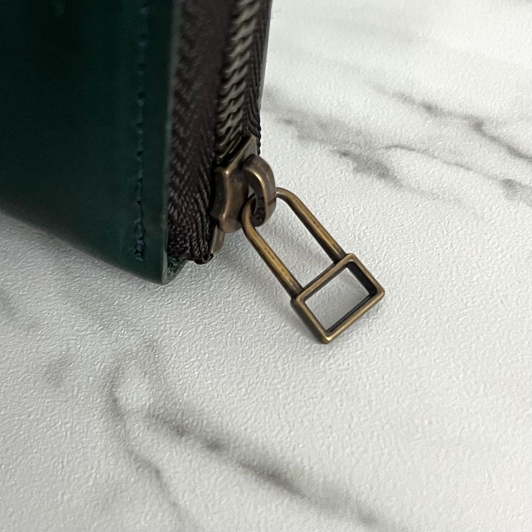 希少カラー✨エムピウ　ゾンゾ　コンパクト財布　ラウンドジップ　緑青　レザー　箱付