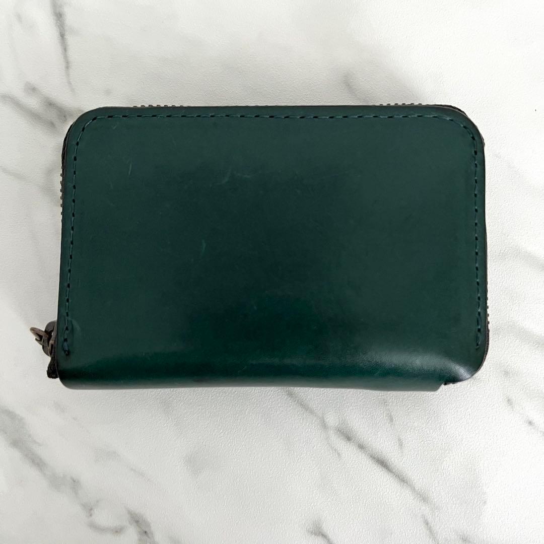 希少カラー✨エムピウ　ゾンゾ　コンパクト財布　ラウンドジップ　緑青　レザー　箱付