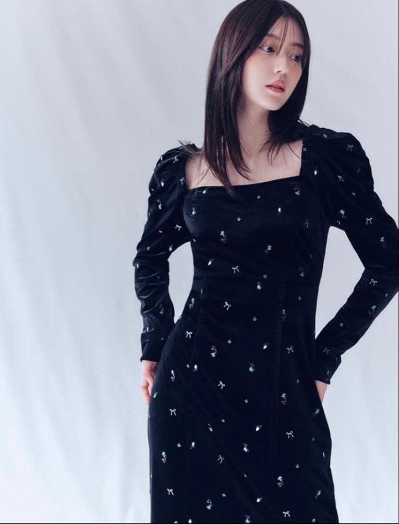 【maki】ブラック ベルベット ワンピース