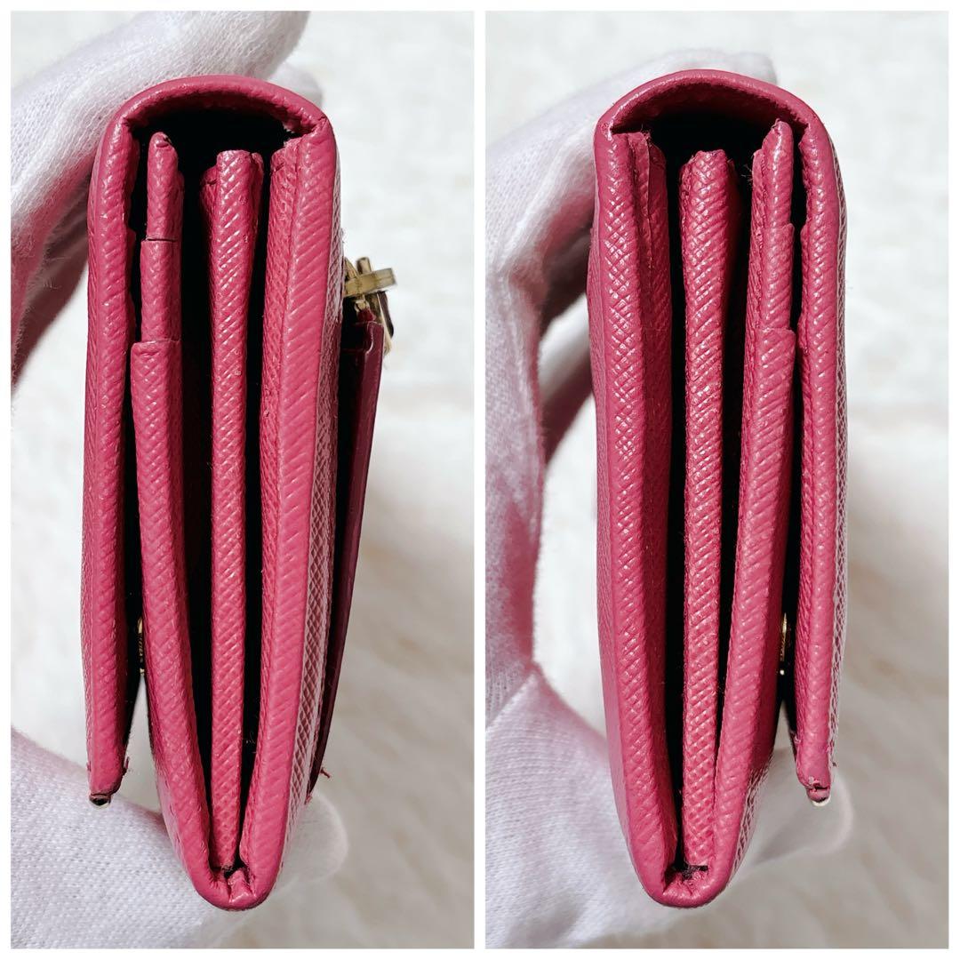 PRADA サフィアーノレザー フラップ 長財布 メタルロゴ ピンク