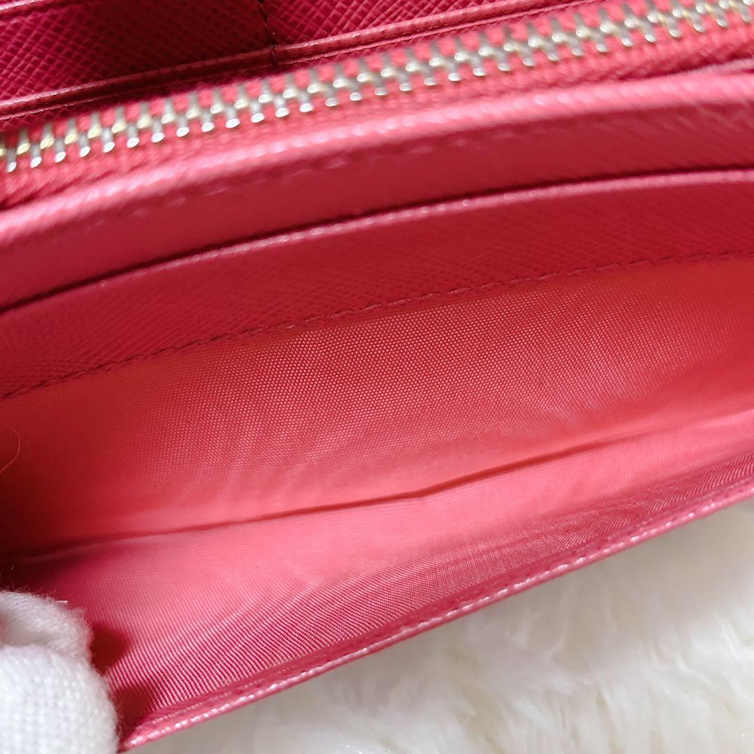 PRADA サフィアーノレザー フラップ 長財布 メタルロゴ ピンク