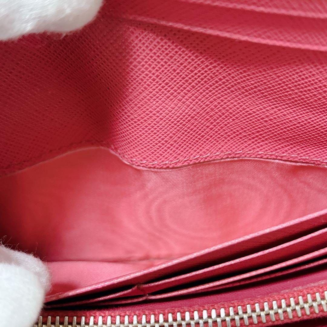 PRADA サフィアーノレザー フラップ 長財布 メタルロゴ ピンク