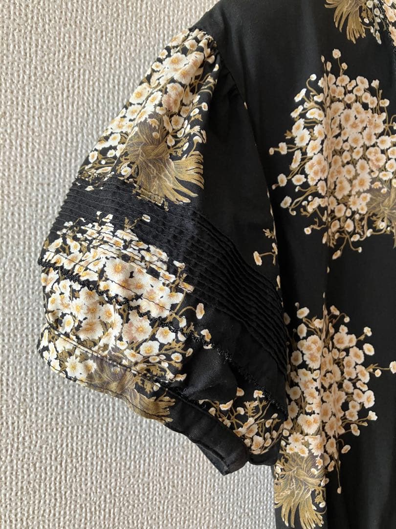 PINK HOUSE ピンクハウス 花柄段々フリルワンピース ブラック ベルト付