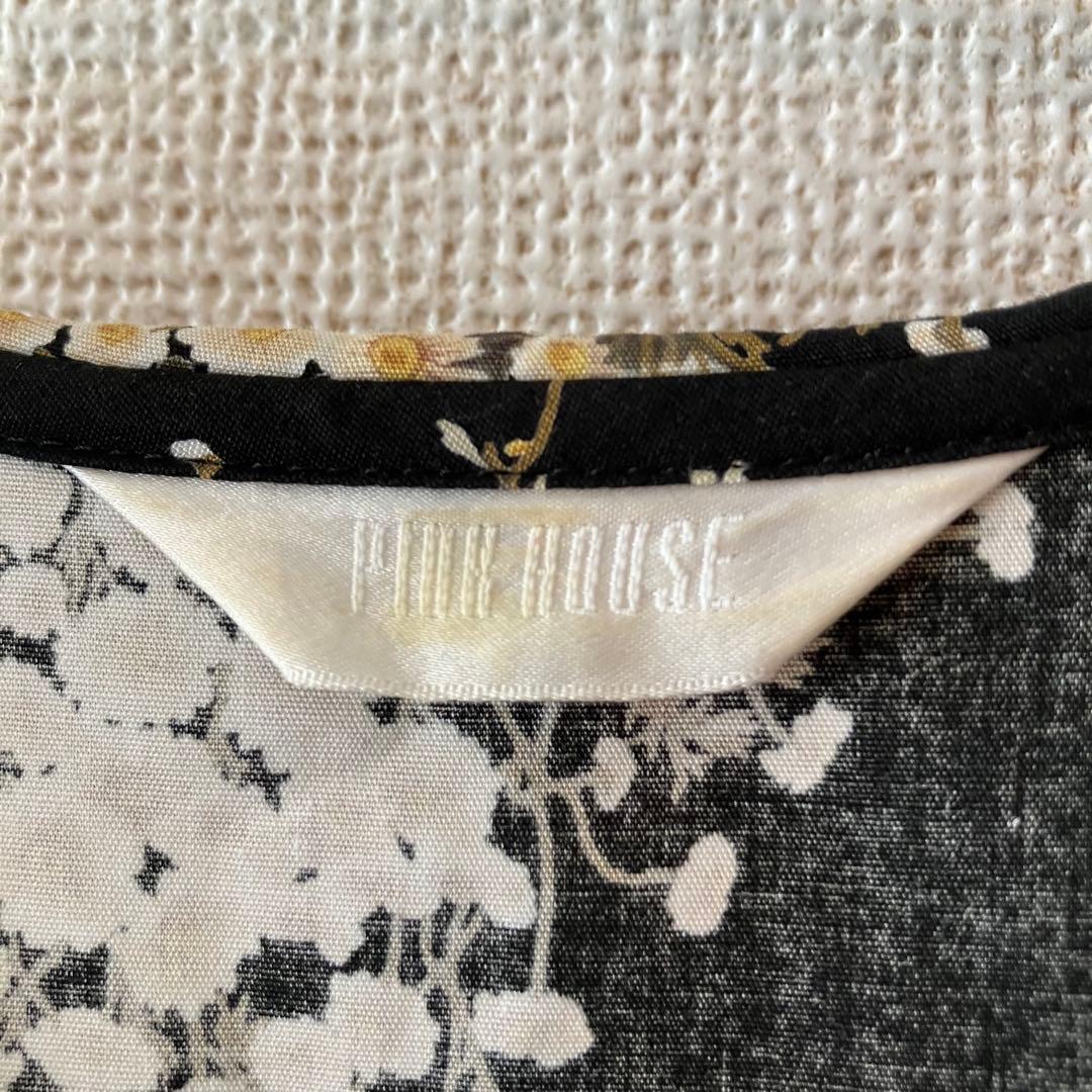 PINK HOUSE ピンクハウス 花柄段々フリルワンピース ブラック ベルト付