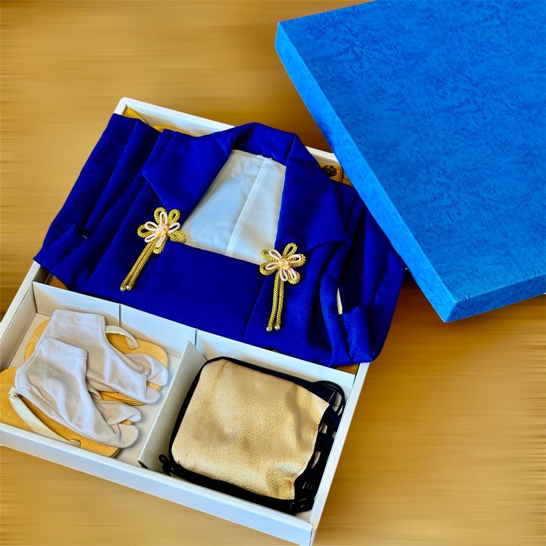 七五三 男の子 被布セット 青×からし色 3歳 フルセット 専用箱
