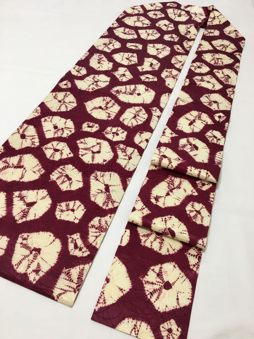 手蜘蛛絞り【名古屋帯】正絹　赤紫色　訳あり商品