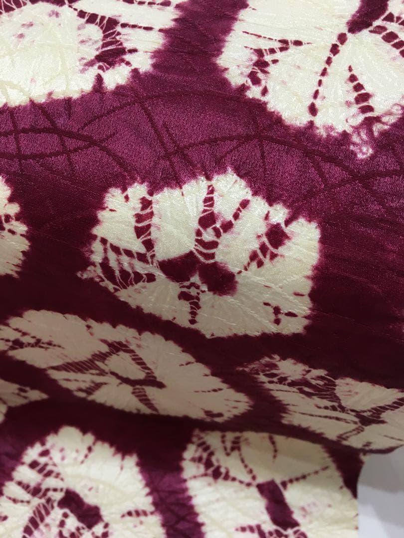 手蜘蛛絞り【名古屋帯】正絹　赤紫色　訳あり商品